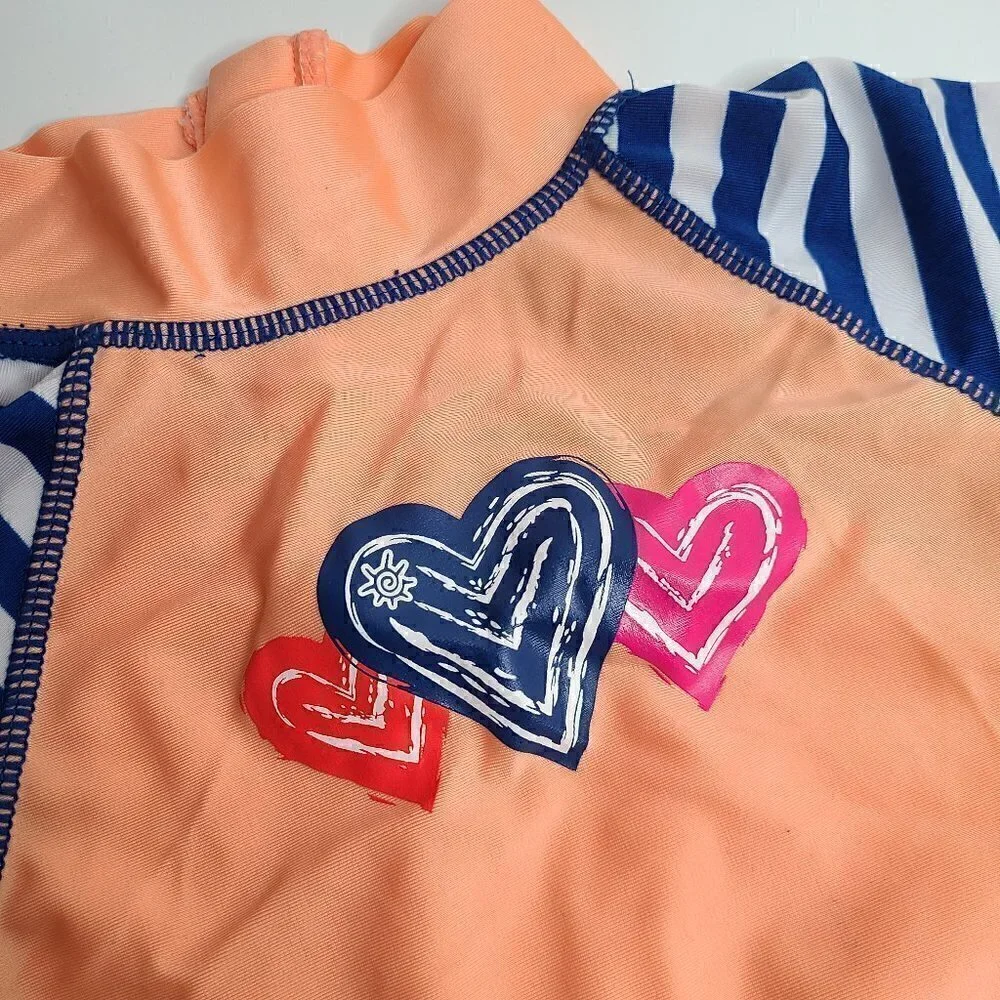 Lot of 2 Toddler Girls 2T Red Beetle Swimsuit and Orange Rashguard